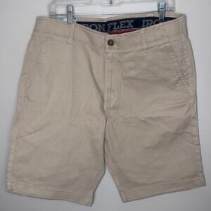 IRON CO. Men’s Cargo Shorts Size 32 Caramel Stretch Twill Elastic Waist Casual